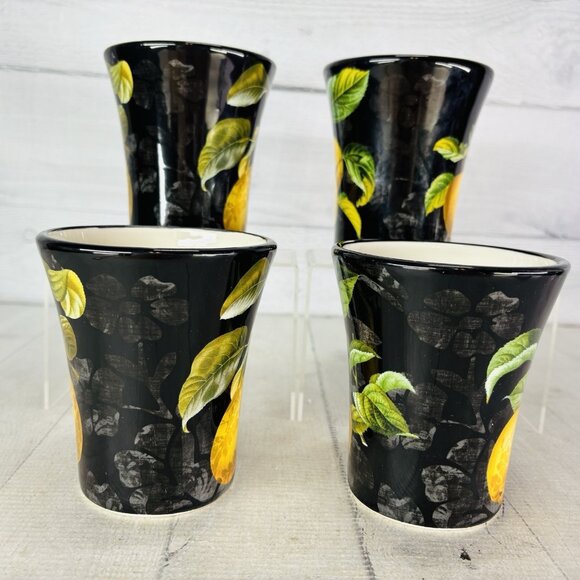 Certified International COLOR BAKERY FRUIT Damask Black Golden Pears Mugs Set 4 - Picture 4 of 16